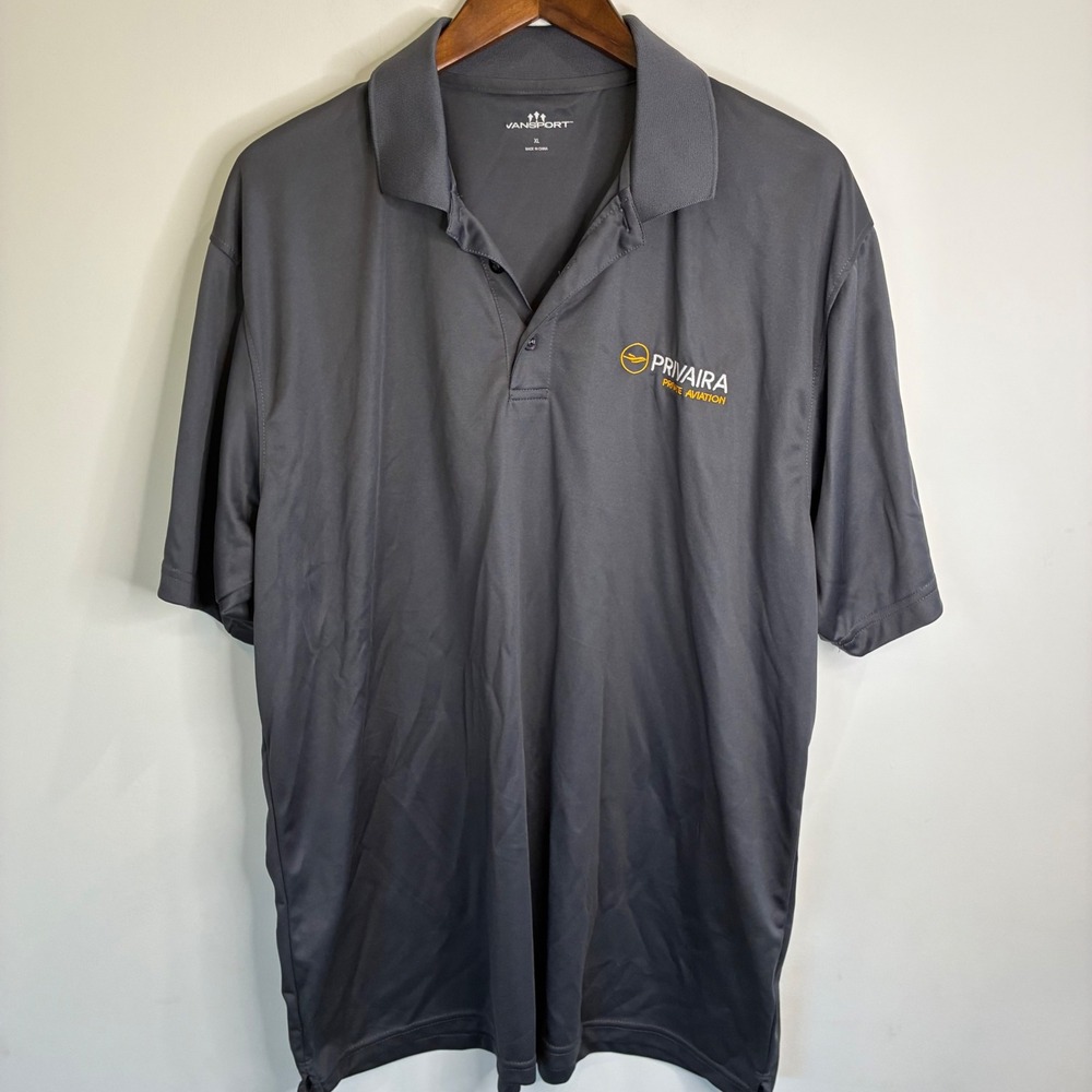 Vansport Mens XL Grey Privaira Private Aviation Polo Shirt Short Sleeve 2600